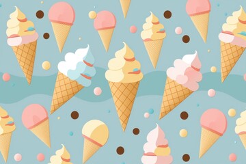 Colorful ice cream pattern with playful circles on a pastel blue background, ideal for vibrant summer designs and marketing