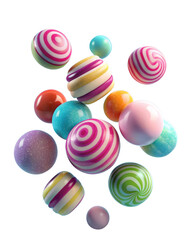 colorful candies isolated on white background, 3d sweet candies floating isolated on white background
