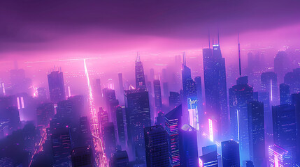 Neon Twilight: Futuristic Skyline in Ultraviolet