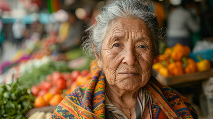 Elderly woman at a market stand