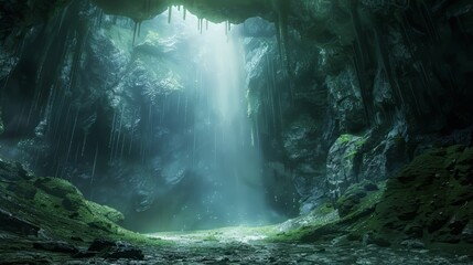 Mystical 3D glow emanating from a hidden cavern or cave system - obrazy, fototapety, plakaty