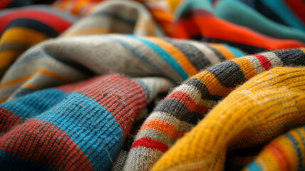 Close-up of colorful knitted textiles.