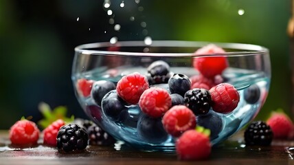 Fresh Raspberry, Strawberry, and Blackberry Delights, Perfect for Breakfast or a Healthy Dessert with Yogurt and Cream."