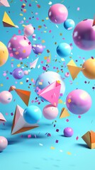 Abstract geometric shapes in a celebration scene 3D style isolated flying objects memphis style 3D render  AI generated illustration