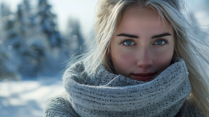 Portrait of a young woman in winter setting