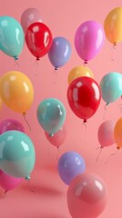 Colorful balloons floating in a 3D scene 3D style isolated flying objects memphis style 3D render   AI generated illustration