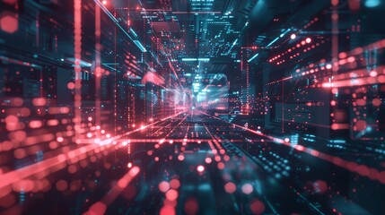 Obraz premium Tech inspired geometric grid layout with digital overlays and futuristic elements