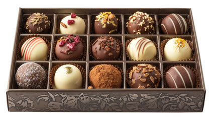A box of assorted gourmet chocolates.
