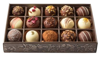 A box of assorted gourmet chocolates.