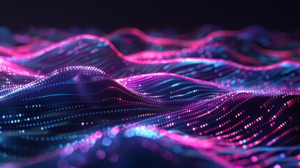 Digital waves moving across a neon-lit space 3D style isolated flying objects memphis style 3D render   AI generated illustration - obrazy, fototapety, plakaty