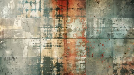 Urbaninspired grid background with gritty textures and distressed effects