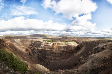 Fototapeta na wymiar Large quarry for copper and nickel mining. Russia, Murmansk region. Top view