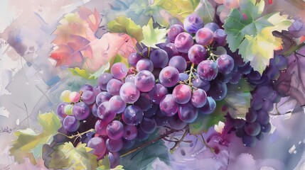 Elegant grape cluster in soft shades of purple  AI generated illustration