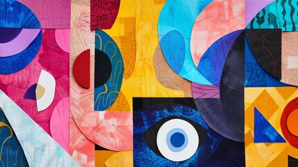 Vibrant paper collage artwork inspired by abstract shapes and forms