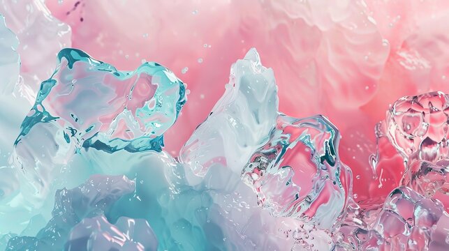 Enigmatic ice sculptures hovering in a world of swirling pink and aqua   AI generated illustration