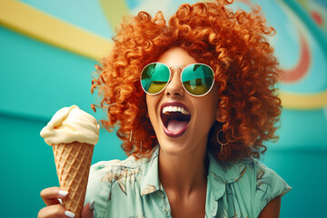 Red-Haired Woman Enjoying Ice Cream