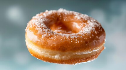 Experiment with lighting angles to highlight the shimmering glaze on a flying donut   AI generated illustration