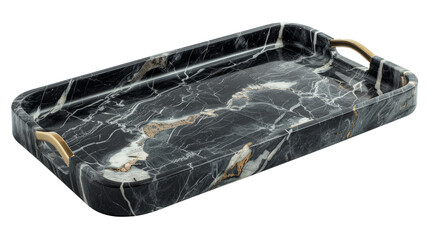 A black marble tray with golden accents.