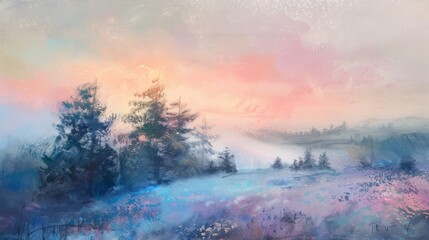 Ethereal pastel landscape capturing the serenity and beauty of the natural world in fine art