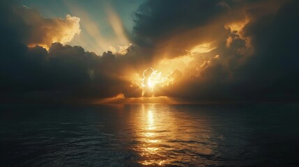 Everlasting hope portrayed in a sunrise breaking through dark clouds