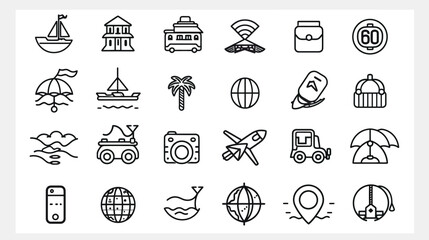 a black and white icon set of travel icons