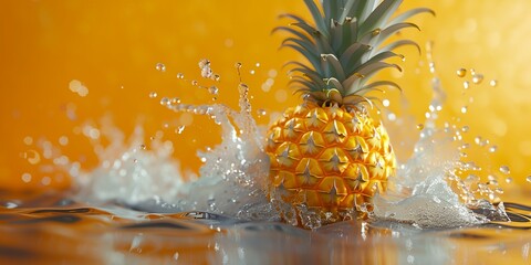 Pineapple splashing in juice