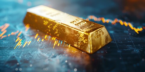 Investing in gold, gold bullion on financial charts - obrazy, fototapety, plakaty