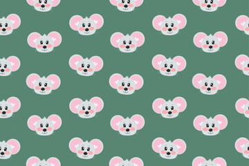 Seamless pattern with vector kawaii little cute mouse face or head for kids, baby, children nursery, fabrics