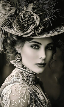 Femme élégante au début du siècle, photo en noir et blanc