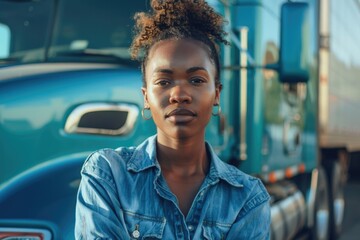 Portrait of a young female truck driver