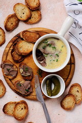 Chicken liver pate and croutons.top veiw .style hugge.