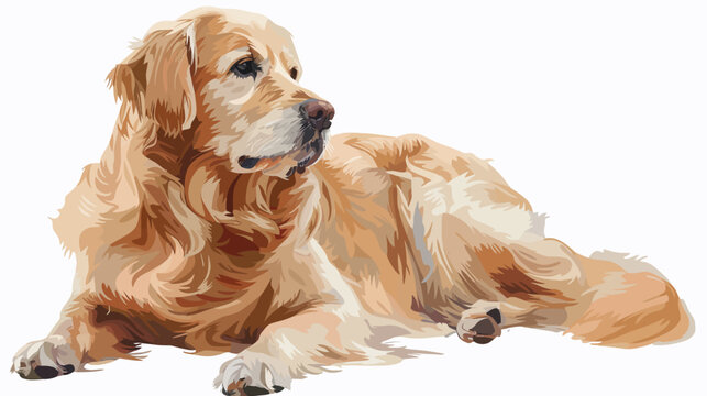 a painting of a golden retriever laying down