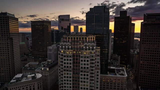 Time Lapse of Aerial View Boston City Skyline