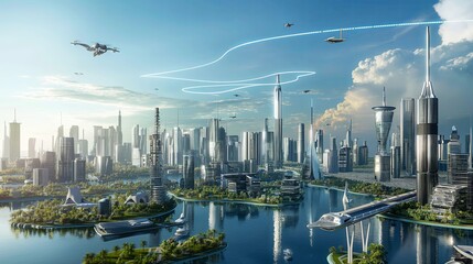 futuristic cityscape with advanced infrastructure