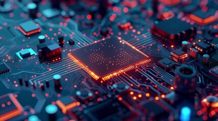 Microchip 3D illustration on black background