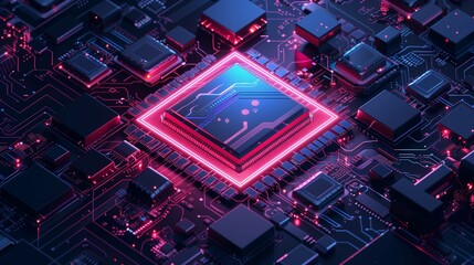 Fototapeta premium Microchip 3D illustration on black background