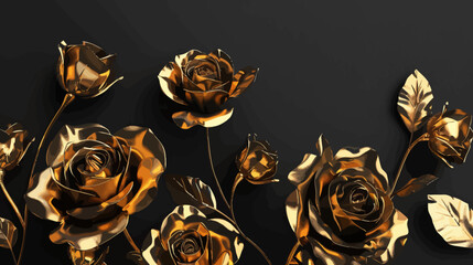 a bunch of gold flowers on a black background