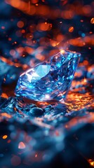 Diamond enveloped in a neon blue firestorm showcasing the harmony of nature and cutting edge technology concept