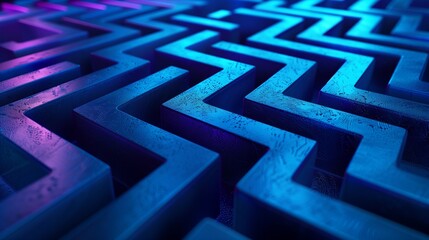 Abstract blue infinite 3d maze background, business concepts, bright color banner.