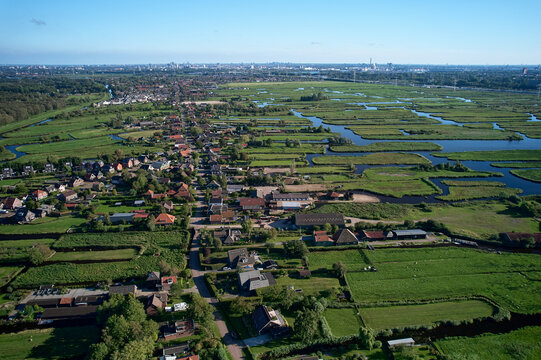 Waterland, Netherlands - aerial view of reclaimed polder farm land