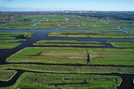 Waterland, Holland - drone aerial of reclaimed land, polder farming