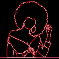 African American pretty girl Woman with afro hairstyle icon neon glow vector illustration concept
