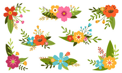 Set of Floral Clipart of flowers and leaves. Romantic botanic vector arrangement for wedding, greeting, and valentine card design vector