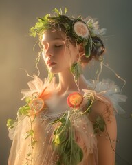 Ethereal Beauty Adorned with Exquisite Vegetable-Inspired Accessories