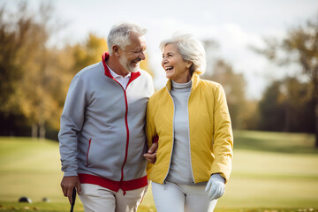 Smiling Senior Couple on Golf Course