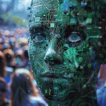A facial recognition system scanning a crowd for data points.--sref https://cdn.midjourney.com/34c08ad6-6fdf-4754-b26f-5dcc3398d4d9/0_2.webp
