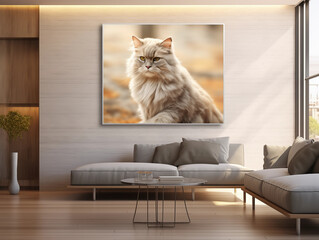 Painting of cat hanging over a sofa