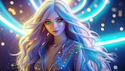 Cyberpunk Woman Portrait, Futuristic Anime Style, Video Game Character, Gaming, Gamer Graphics