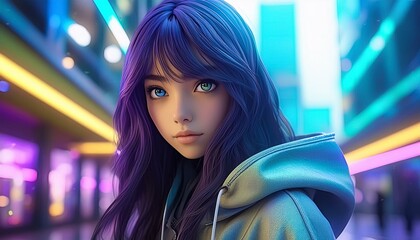 Cyberpunk Woman Portrait, Futuristic Anime Style, Video Game Character, Gaming, Gamer Graphics