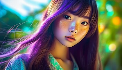 Cyberpunk Woman Portrait, Futuristic Anime Style, Video Game Character, Gaming, Gamer Graphics